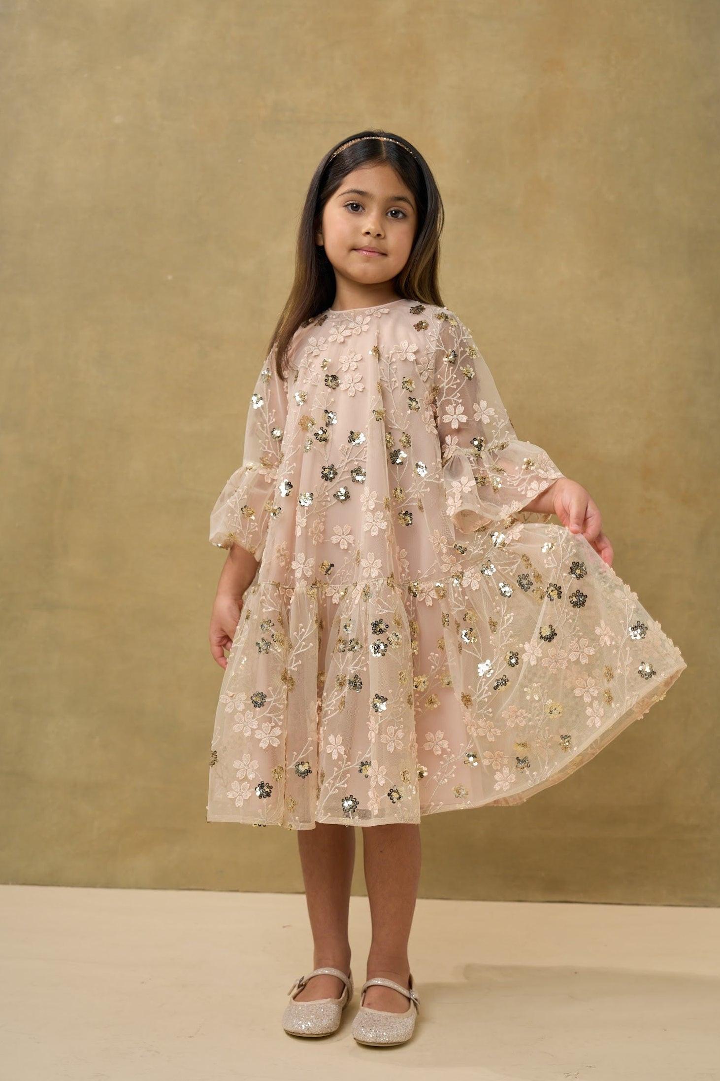 Gold Embroidered Sequin Mesh Dress